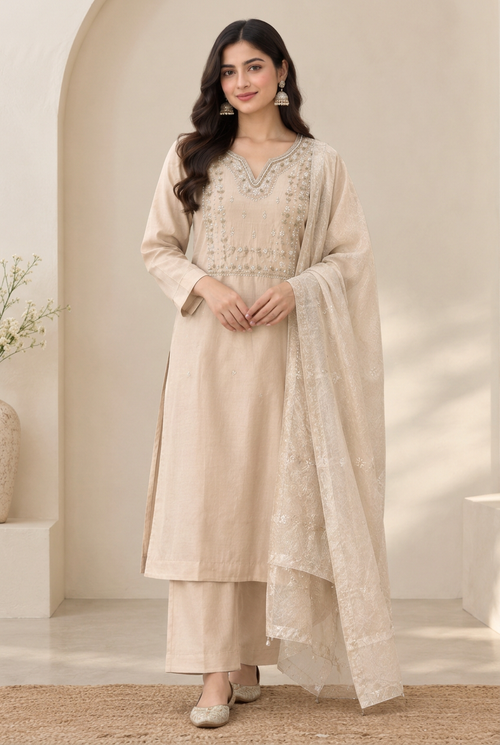 Cream kurta alternate front photo in 2:3 proportions