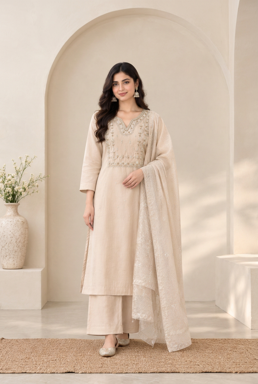 Cream kurta front photo in 2:3 proportions