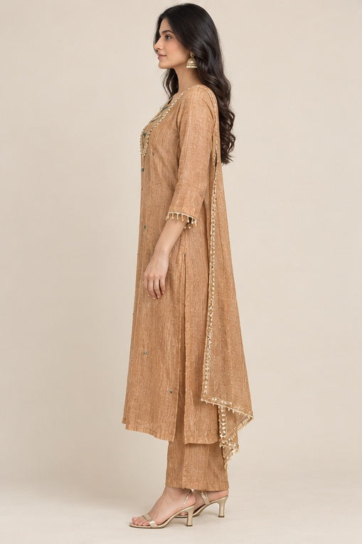 Caramel Embellished Salsa Kurta Set with Dupatta