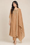 Caramel Salsa kurta set with embellished neckline and matching dupatta